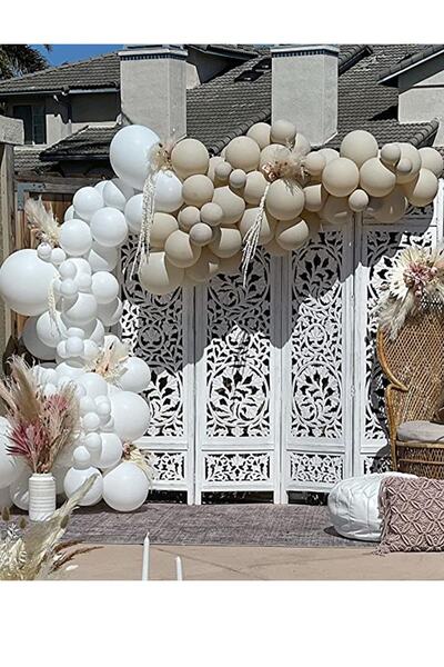 Parti dolabı 60lı Soft Balon Seti 30 Deniz Kumu + 30 Beyaz Mat Pastel Soft Balon Zinciri Baby Shower Bride To Be