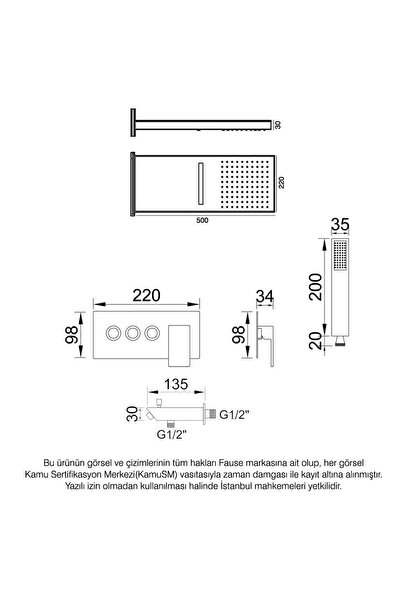 Fause Ankastre Comfort Panel Şelale Duş Seti Siyah Fau111-b