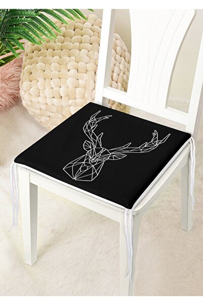 Nish & Royal Modern Zippered Chair Cushion with Black Background and Geometri...