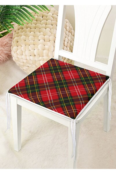 Nish & Royal Kırmızı Zeminde Siyah Ekose Desenli Dekoratif Fermuarlı Sandalye Minderi