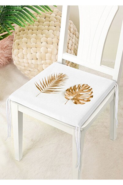 Nish & Royal 3D Gold Look Palm Leaves Modern Zippered Chair Cushion