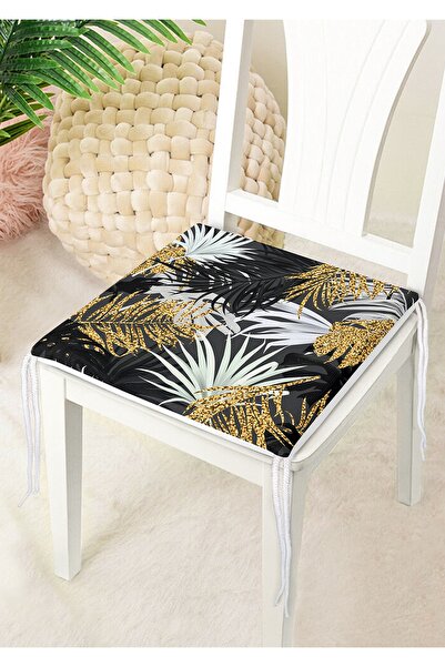 Nish & Royal Special Design Zippered Chair Cushion with Palm Leaves on Black ...