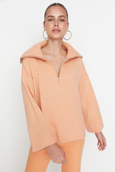 Trendyol Collection Pulover de tricotaj cu fermoar cu textura moale cu tăietură largă - TWOAW23KZ00236