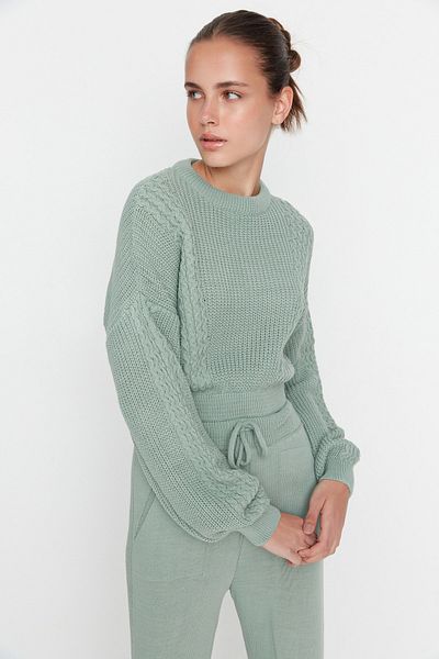 Trendyol Collection Mint Crop Crew Neck Knitwear Top and Bottom Σετ TWOAW21AU0047