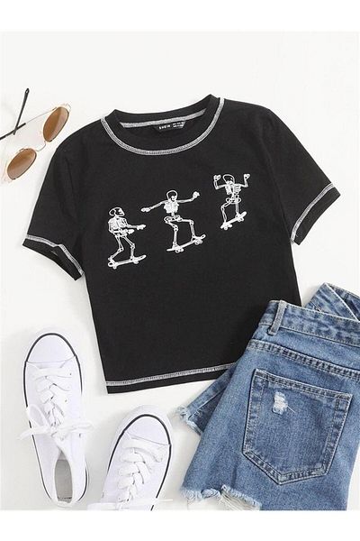 Touz Moda Black Skeleton Crop