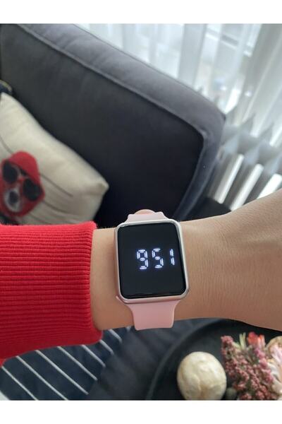 İSTLİV Kadın Dokunmatik Pembe Renk Silikon Kordon Dijital Led Kol Saati