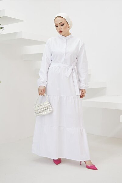 benguen Φόρεμα Hijab με κουμπιά 428 υπέροχο γιακά λευκό
