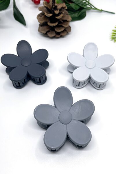 Tahtakaledeyim تريند ديزي زهرة مزلاج مشبك مجموعة 3 قطع نغمات رمادية