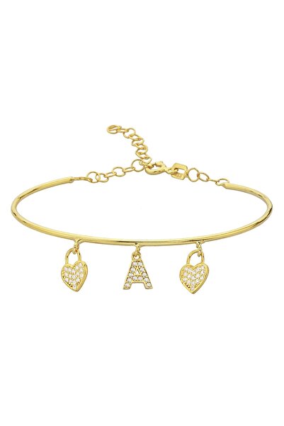 Argentum Concept 18k Altın Kaplamalı 925 Ayar Gümüş Kalpli A Harfi Kelepçe Bi...