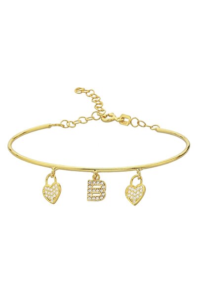 Argentum Concept 18k Altın Kaplamalı 925 Ayar Gümüş Kalpli I Harfi Kelepçe Bi...