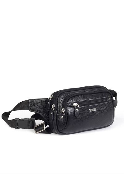 Aka Deri Aka 113 Genuine Leather Men's Waist Bag Black