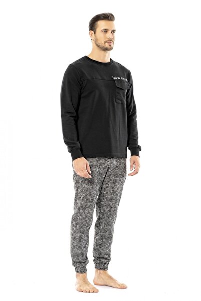 Poleren 7083 Ανδρικό χειμερινό σετ πιτζάμες για το σπίτι - Μαύρο
