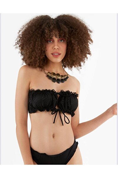 NBB Siyah Dantelli Straplez Bikini Takımı