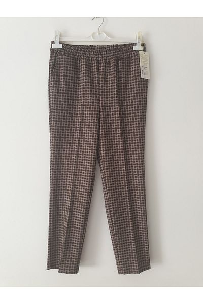 GGMM Women's Fabric Plaid Elastic Waist Trousers