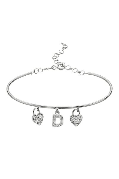 Argentum Concept 925 Ayar Gümüş Kalpli D Harfi Kelepçe Bileklik - 45092100