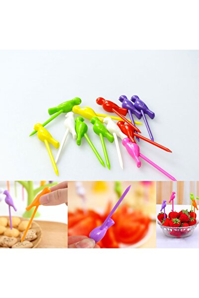 YFHOME Plastik Sebze Meyve Kanepe Kürdanı Kuş Figürlü Sunum Kiti 12 Adet