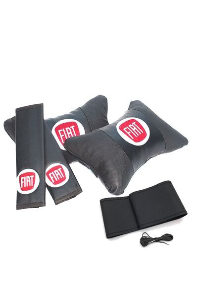 3 Tıkla Σετ με λογότυπο Fiat: Μαξιλάρι λαιμού + Κάλυμμα ζώνης + Κάλυμμα τιμονιού