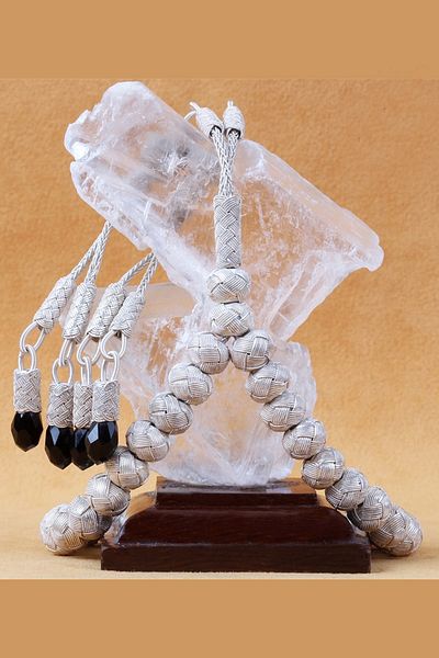 TESBİHCİBABA Unisex Black Stoned Hand Knitted Kazaziye Rosary TB2959