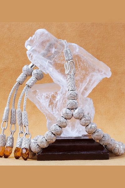 TESBİHCİBABA Unisex Yellow Stone Hand Knitted Kazaziye Rosary TB2960