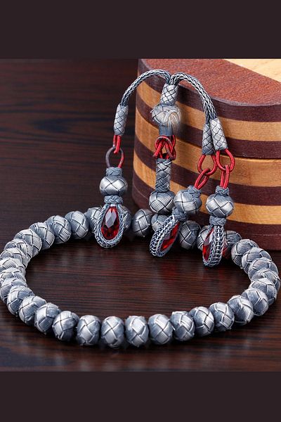 TESBİHCİBABA Unisex Hand Knitted 1000 Sterling Silver Rosary TB3027