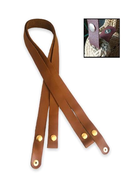 alfa tasarım atölyesi Hakiki Deri Çıtçıtlı Çanta Askısı (çift 75 Cm) - Camel
