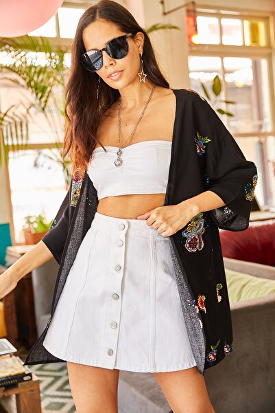 Olalook Γυναικεία Μαύρη Tiny Shawl Φούστα Watery Kimono KMN-00000016