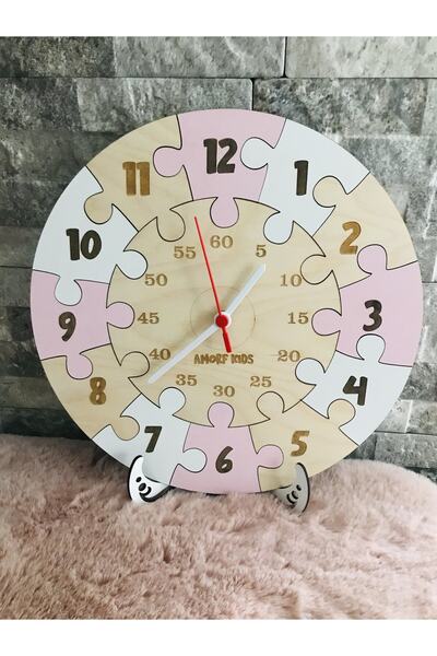 Amorf Design Ahşap Puzzle Kız Çocuk Odası Saati