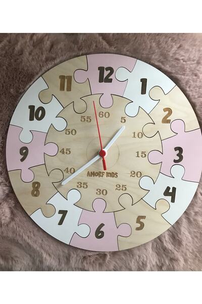 Amorf Design Ahşap Puzzle Kız Çocuk Odası Saati