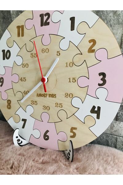 Amorf Design Ahşap Puzzle Kız Çocuk Odası Saati
