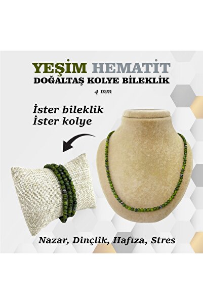 OSMANLI DEĞERLİ TAŞ Sertifikalı Yeşim Hematit Doğaltaş Kolye Bileklik 4 Mm, M424