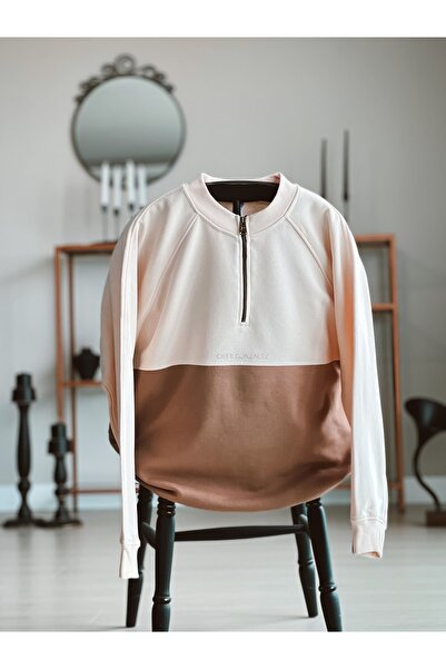 Yarım Fermuar Organik Pamuk 3 Iplik Oversize Sweatshirt