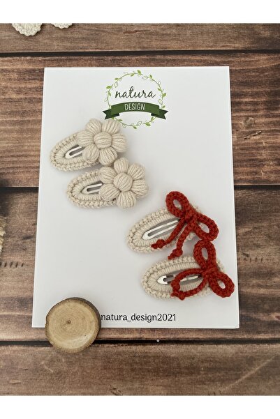 NATURA DESİGN Set de 4 catarame cu cataramă din tricot margaretă și fundă