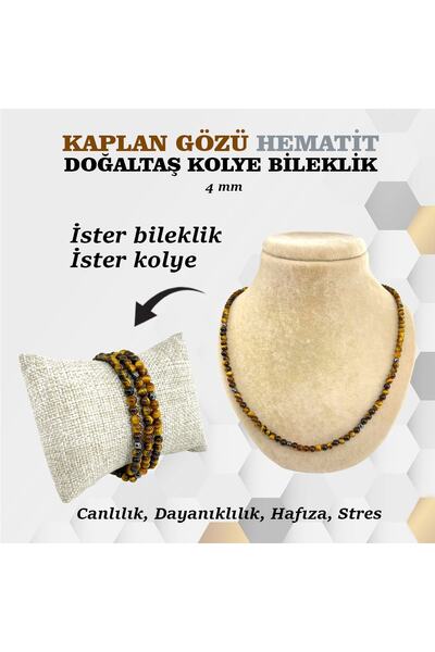 OSMANLI DEĞERLİ TAŞ Sertifikalı Kaplan Gözü Hematit Doğaltaş Kolye Bileklik 4...