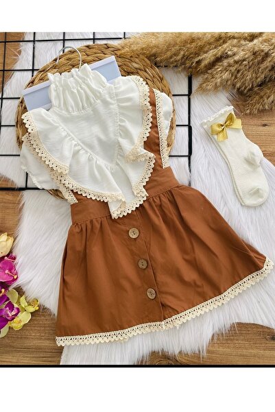 Lolababy طقم سالوبيت بناتي، تنورة وبلوزة بأشرطة، يشمل الجوارب