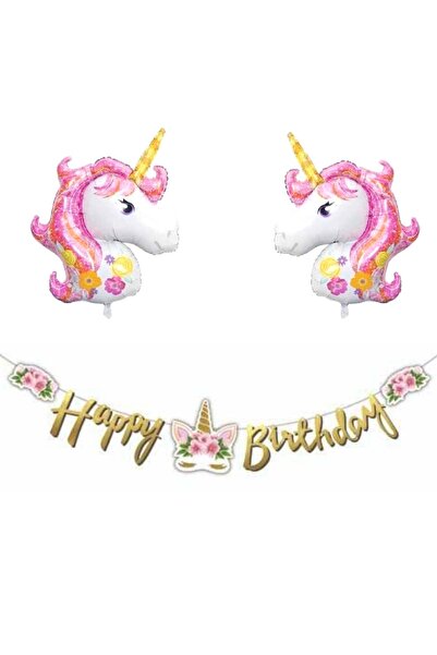 parti sürprizi Set de baloane din folie cu unicorn floral La mulți ani