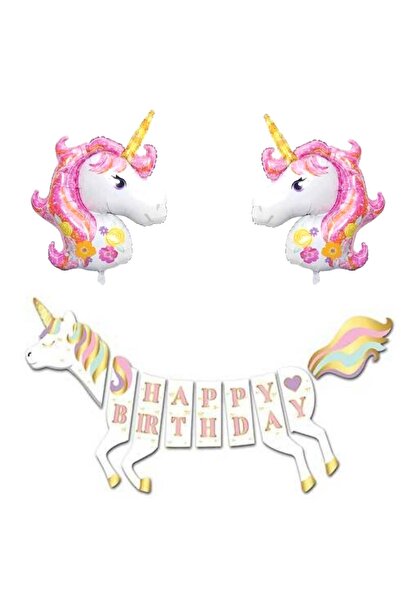 parti sürprizi Unicorn Şekilli Happy Birthday Folyo Balon Set
