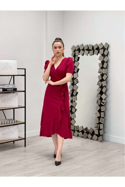 giyimmasalı Rochie Midi Fabric Crepon - Roșu Claret