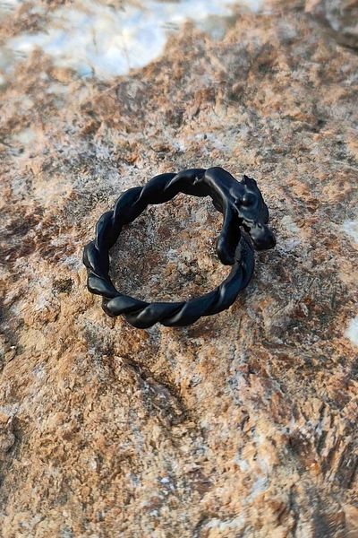 TREND COLLECTİON Matte Black Dragon Model Adjustable Men's Ring