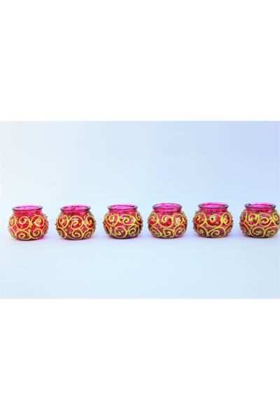 DOĞA HEDİYELİK HOME Cam Mumluk Tealight Vitray Desen 6cm Çap 5cm Yükseklik,6 Adet
