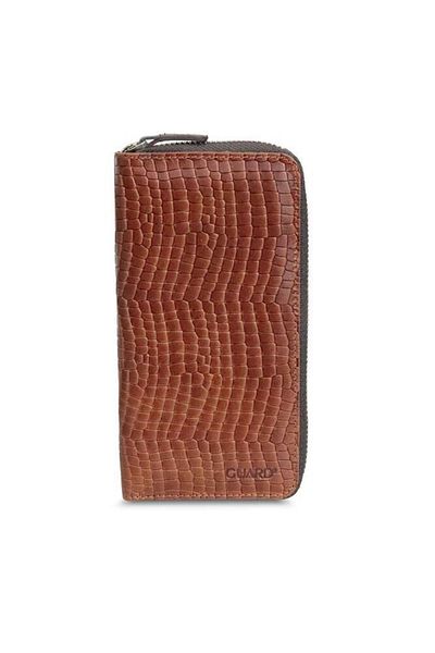 GUARD Texas Printed Tan Zippered Portfolio Wallet Genuine Leather
