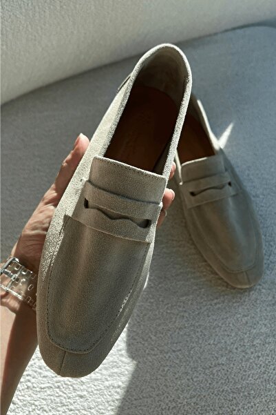 shopcolic 1003 Hakiki Deri Süet Günlük Kadın Loafer Babet