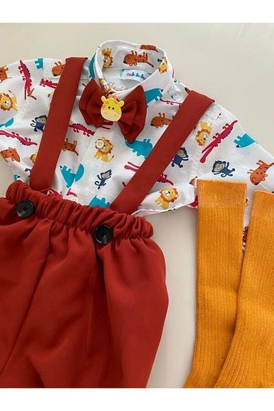 tubibebe Shirt Excluded.tile Safari Salopet Suit (SALOPET BOW TIE AND SOCKS - SHIRT EXCLUDED.)