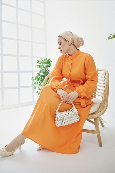 benguen Φόρεμα Hijab με κουμπιά 428 Πορτοκαλί