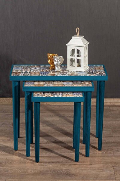 Resmo Esperanza 3lü Zigon Sehpa Masif Seramik Yan Sehpa Salon Mobilya