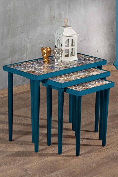 Resmo Esperanza 3lü Zigon Sehpa Masif Seramik Yan Sehpa Salon Mobilya