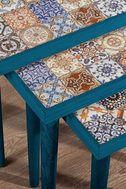 Resmo Esperanza 3lü Zigon Sehpa Masif Seramik Yan Sehpa Salon Mobilya