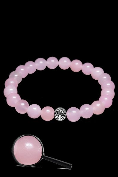 Tesbih Atölyesi Natural Pink Quartz Stone Bracelet with Certified Silver Apparatus