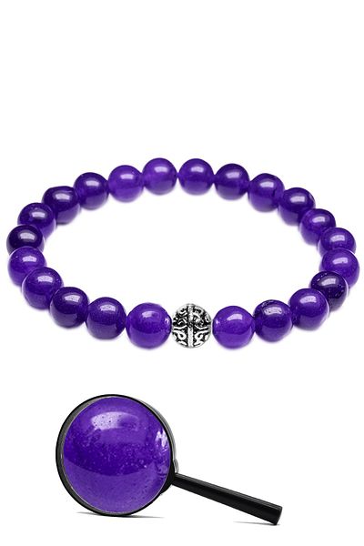 Tesbih Atölyesi Natural Purple Agate Stone Bracelet with Certified Silver Device