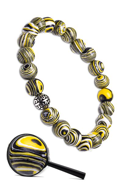 Tesbih Atölyesi Natural Yellow Malachite Stone Bracelet with Certified Silver Device