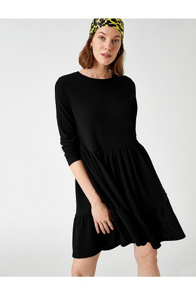 Koton Layered Mini Dress Long Sleeve Crew Neck